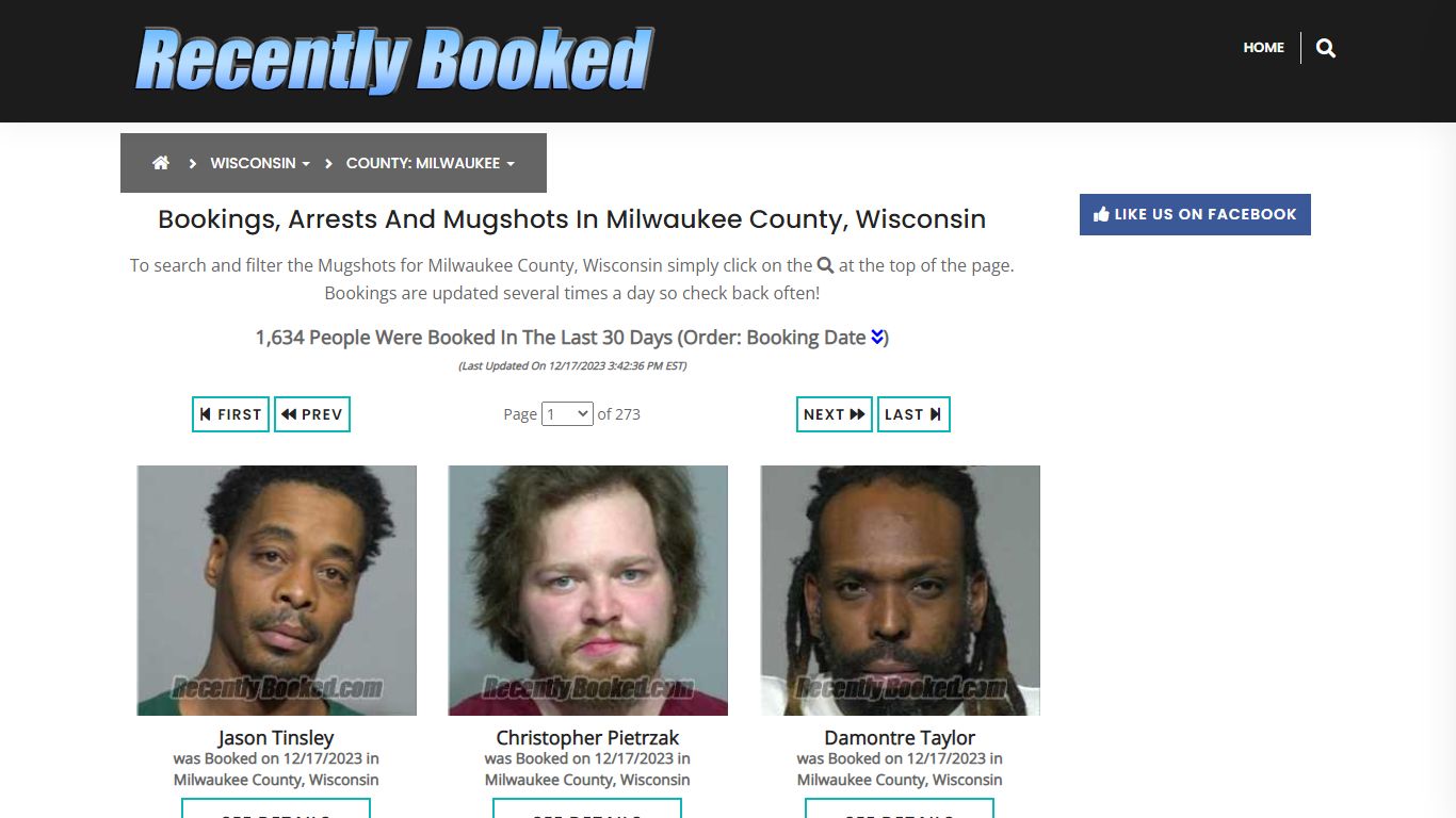 Bookings, Arrests and Mugshots in Milwaukee County, Wisconsin